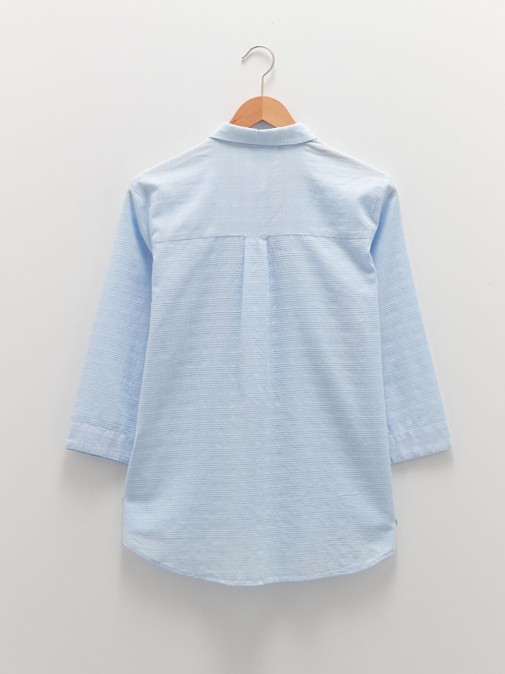 Mavi Gizli Düğme Kapamalı Çizgili Cep Detaylı Uzun Kollu Poplin Kadın Gömlek-6