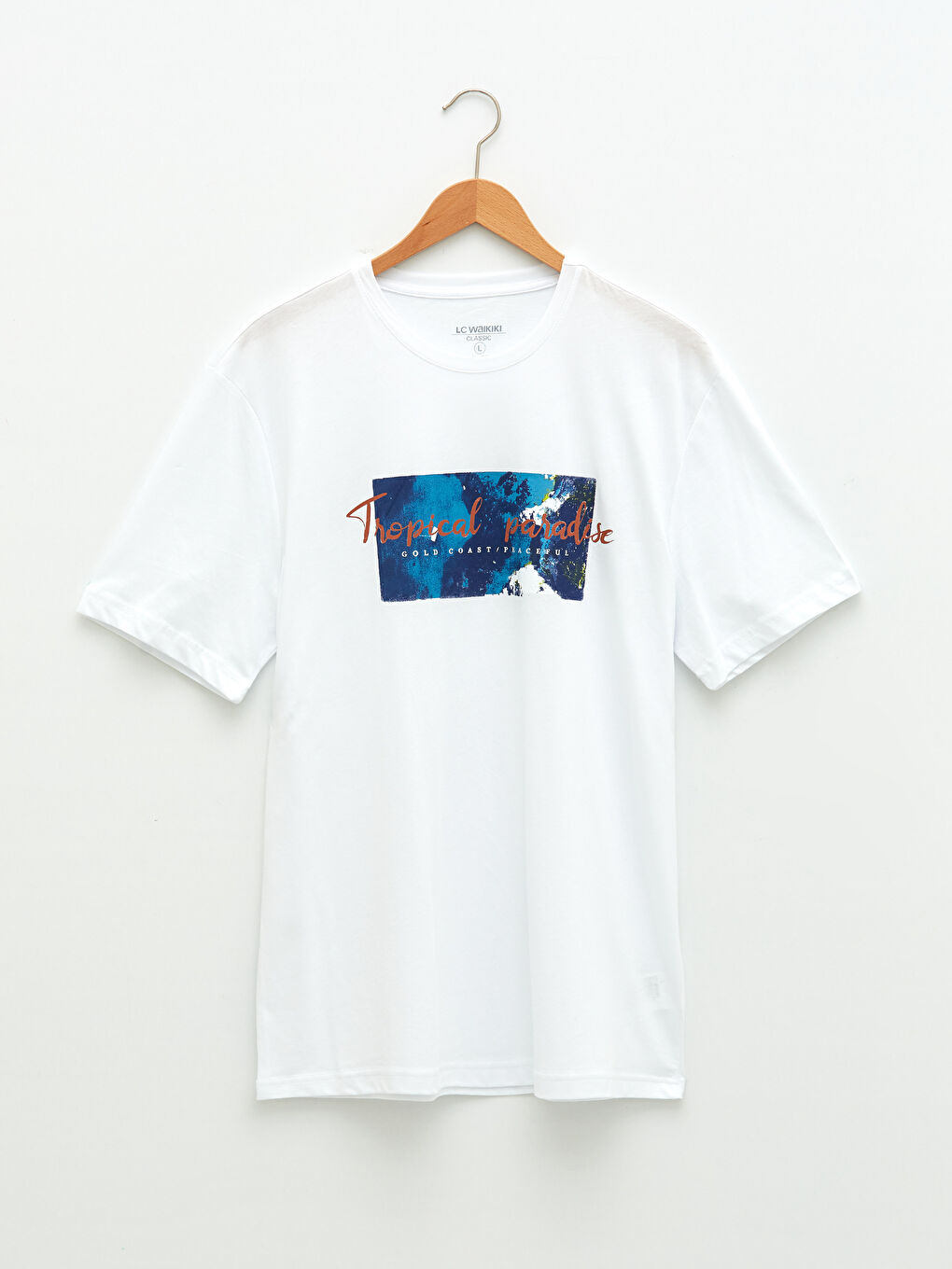 Beyaz Bisiklet Yaka Kısa Kollu Baskılı Penye Erkek Tişört-1