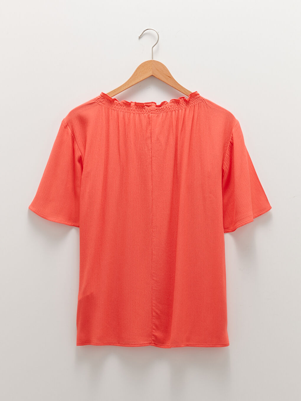 Tie Collar Straight Short Sleeve Viscose Women's Blouse-6