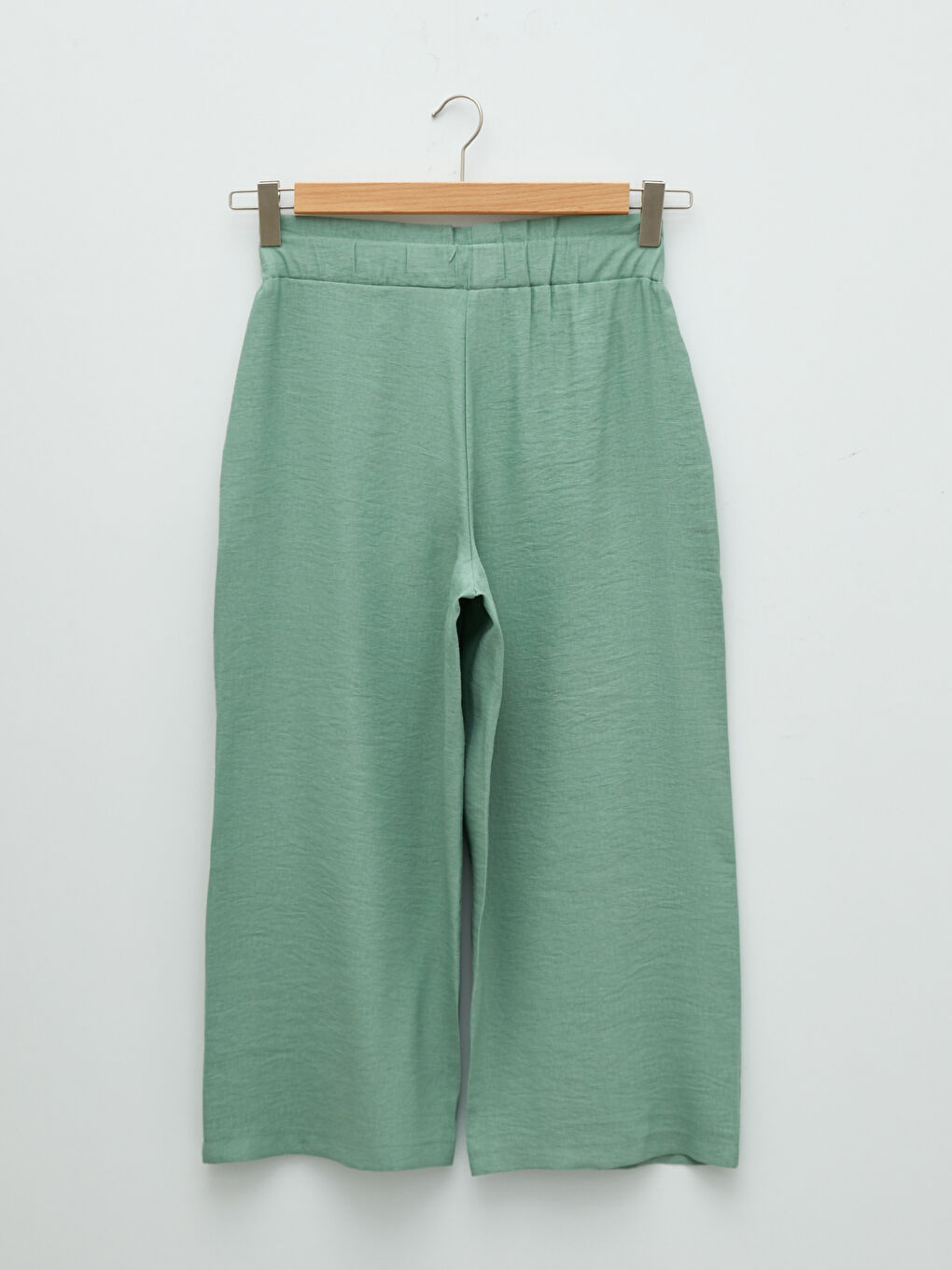 Yeşil Kadın Beli Lastikli Rahat Kalıp Düz Kapri-6