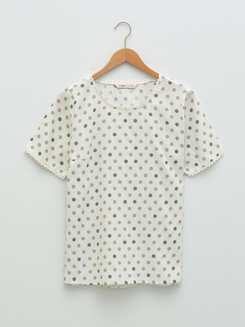 بلوزة ياقة دائرية نقشة البولكا دوت كم قصير للسيدات-5