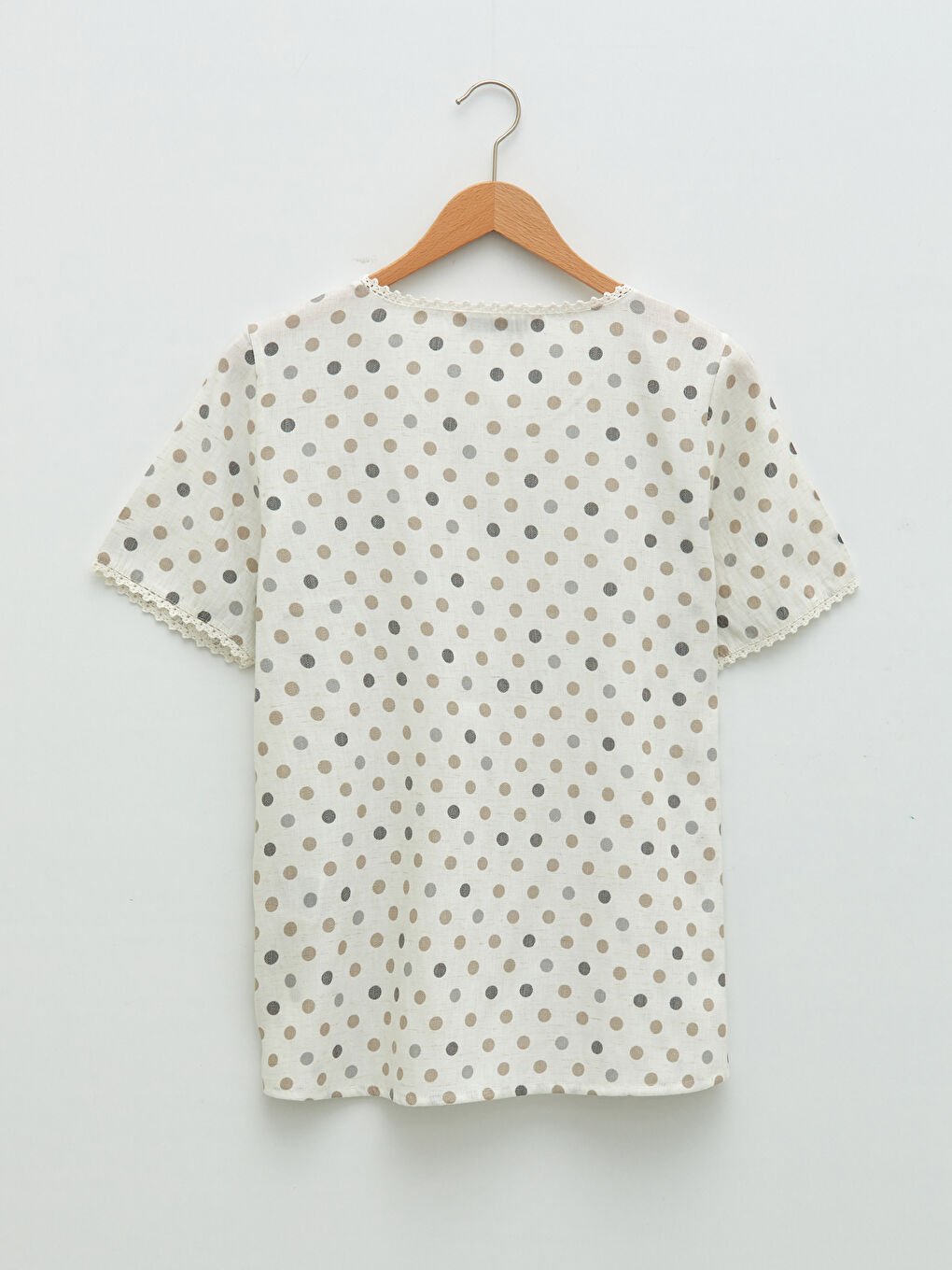 بلوزة ياقة دائرية نقشة البولكا دوت كم قصير للسيدات-6