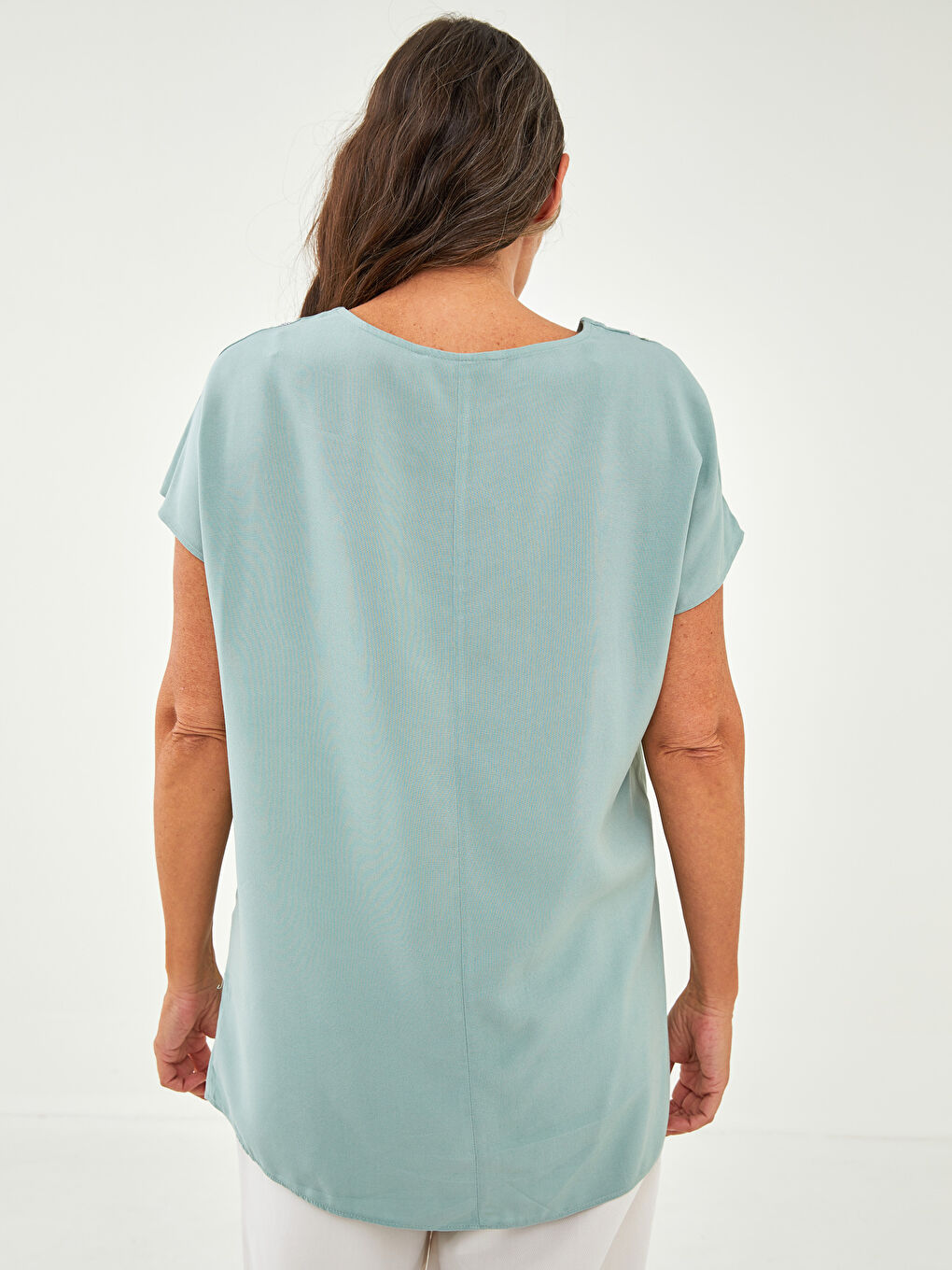 Tie Collar Patterned Short Sleeve Viscose Women's Blouse-4