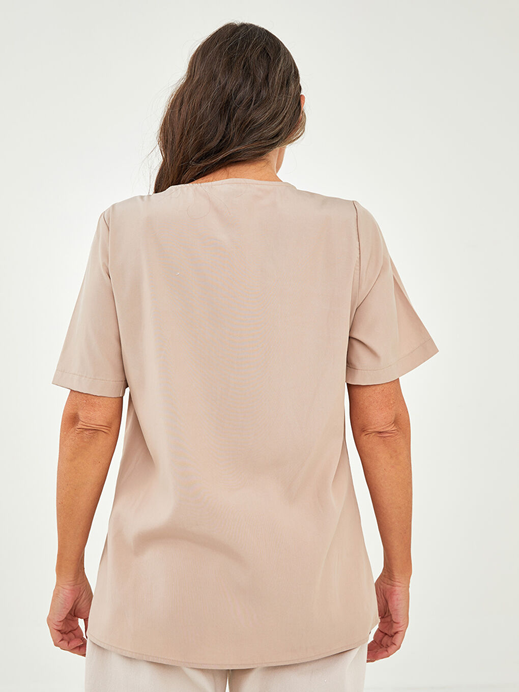 Crew Neck Plain Short Sleeve Women's Blouse-4