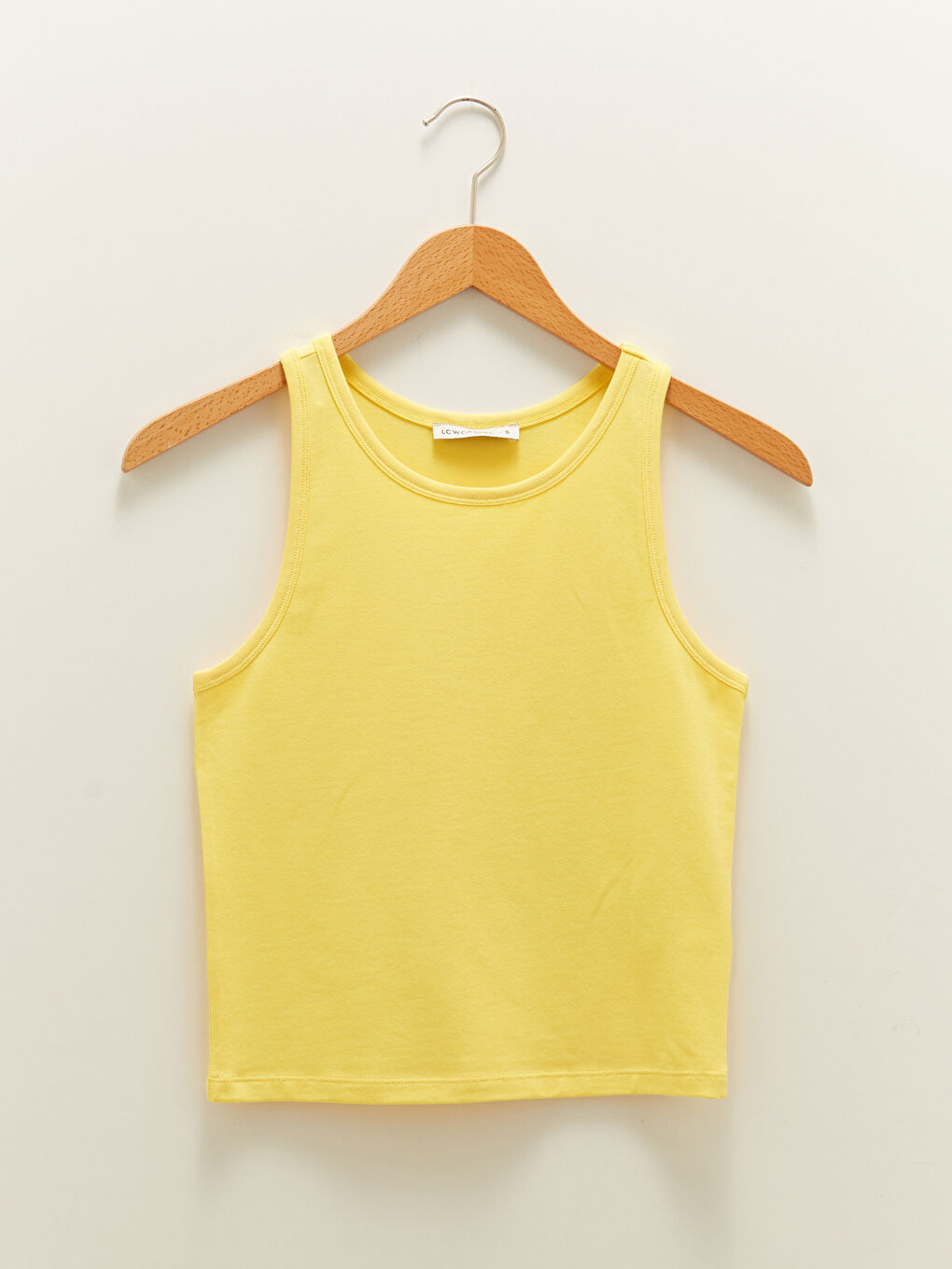 Sarı Bisiklet Yaka Düz Pamuklu Kadın Atlet