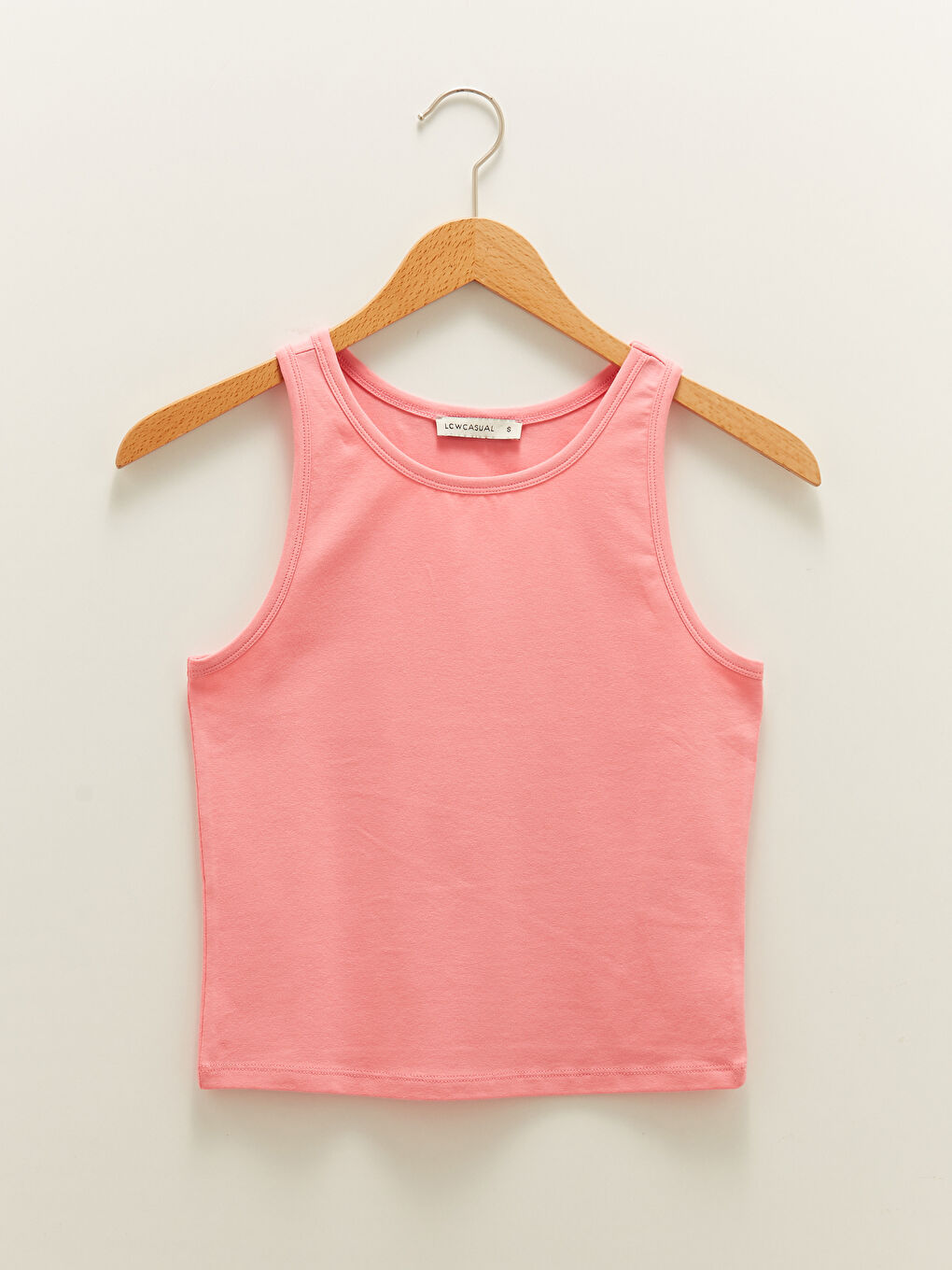 Pembe Bisiklet Yaka Düz Pamuklu Kadın Atlet-5