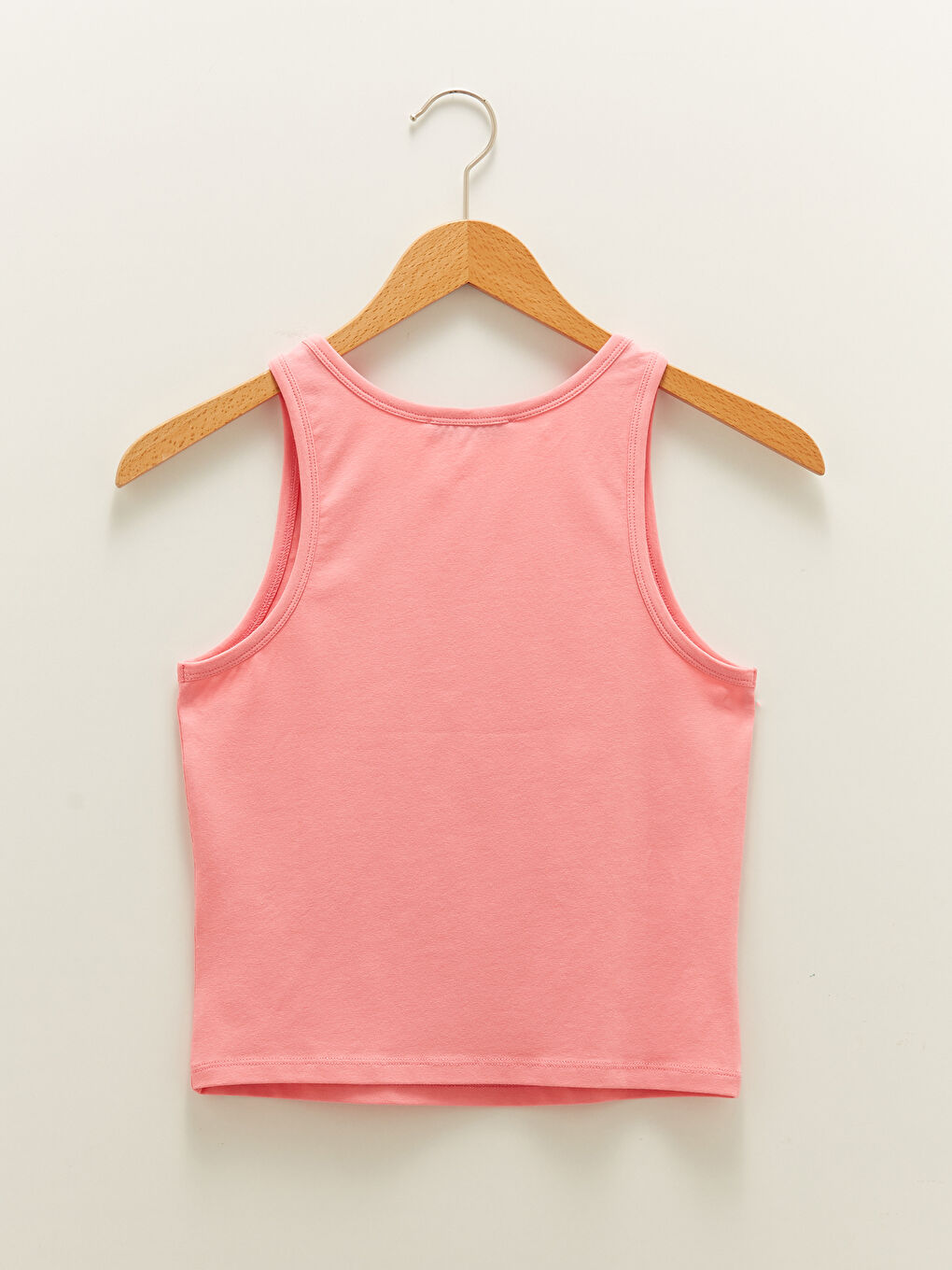 Pembe Bisiklet Yaka Düz Pamuklu Kadın Atlet-6