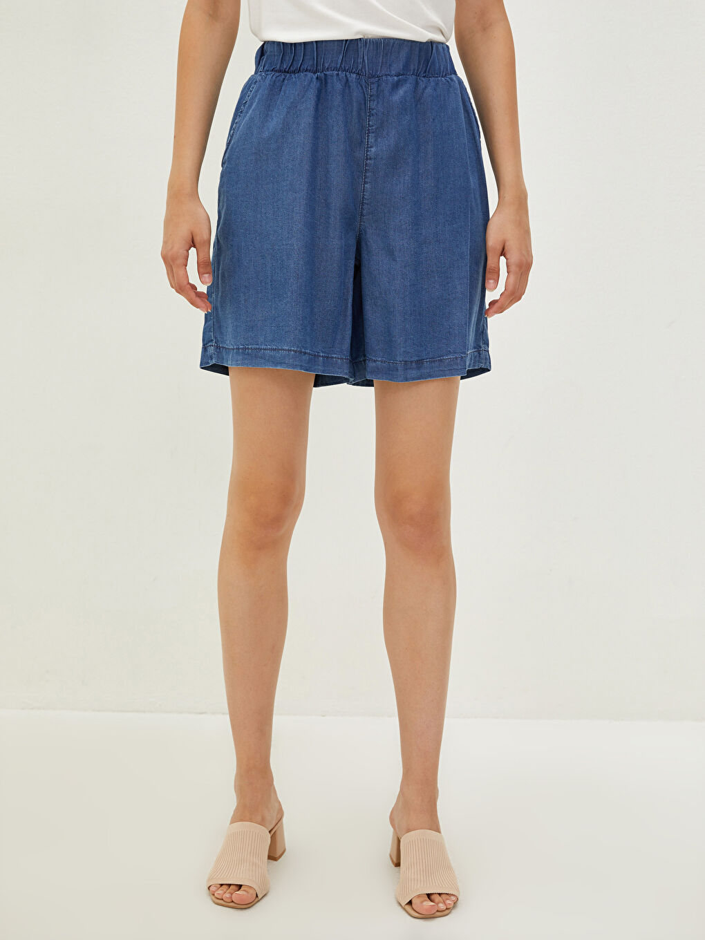 Elastic Waist Wide Fit Straight Pocket Detailed Women's Jean Shorts -S1M756Z8-563