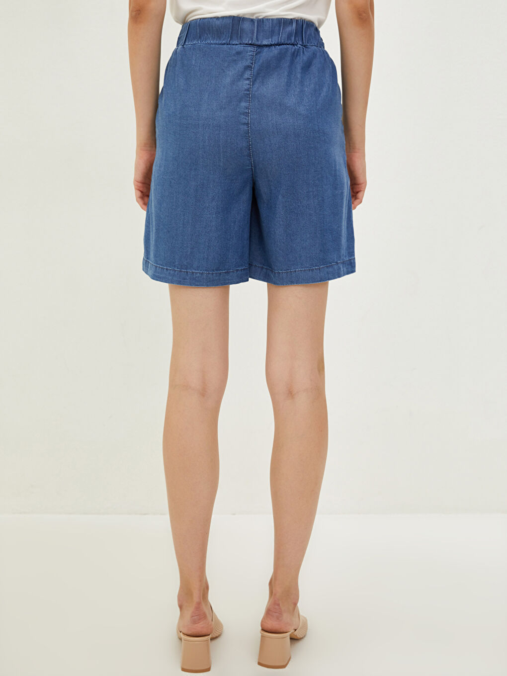 Elastic Waist Wide Fit Straight Pocket Detailed Women's Jean Shorts -S1M756Z8-563