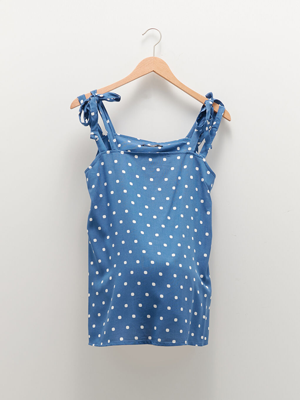 Lacivert Kare Yaka Askılı Puantiyeli Krinkle Kumaş Hamile Bluz-4