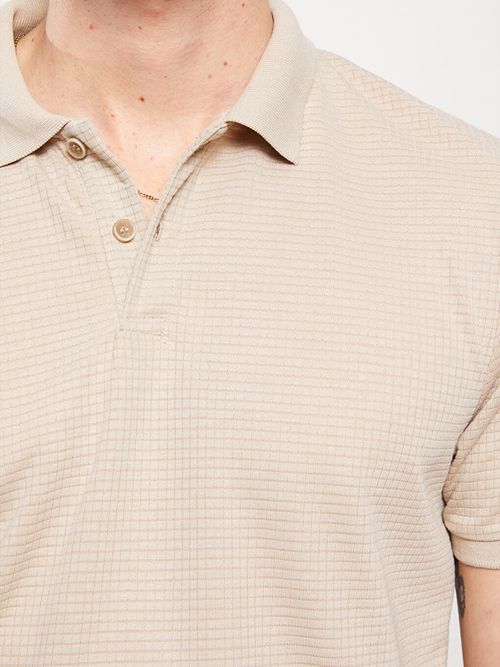 Bej Polo Yaka Kısa Kollu Erkek Tişört-3