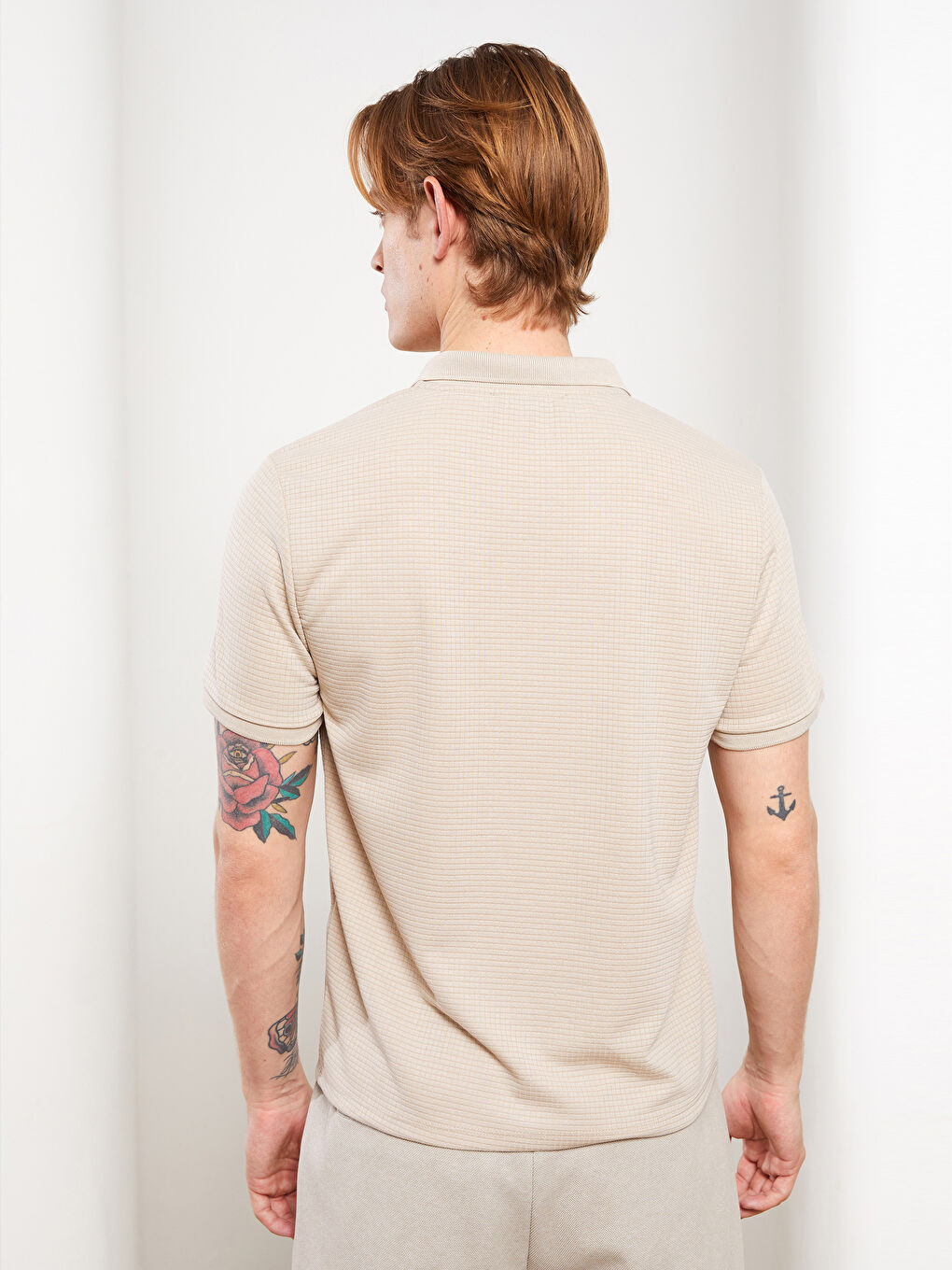 Bej Polo Yaka Kısa Kollu Erkek Tişört-4