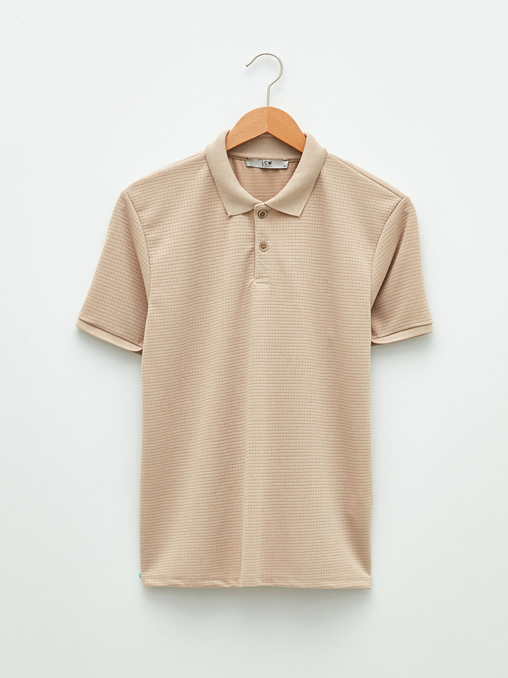 Bej Polo Yaka Kısa Kollu Erkek Tişört-5