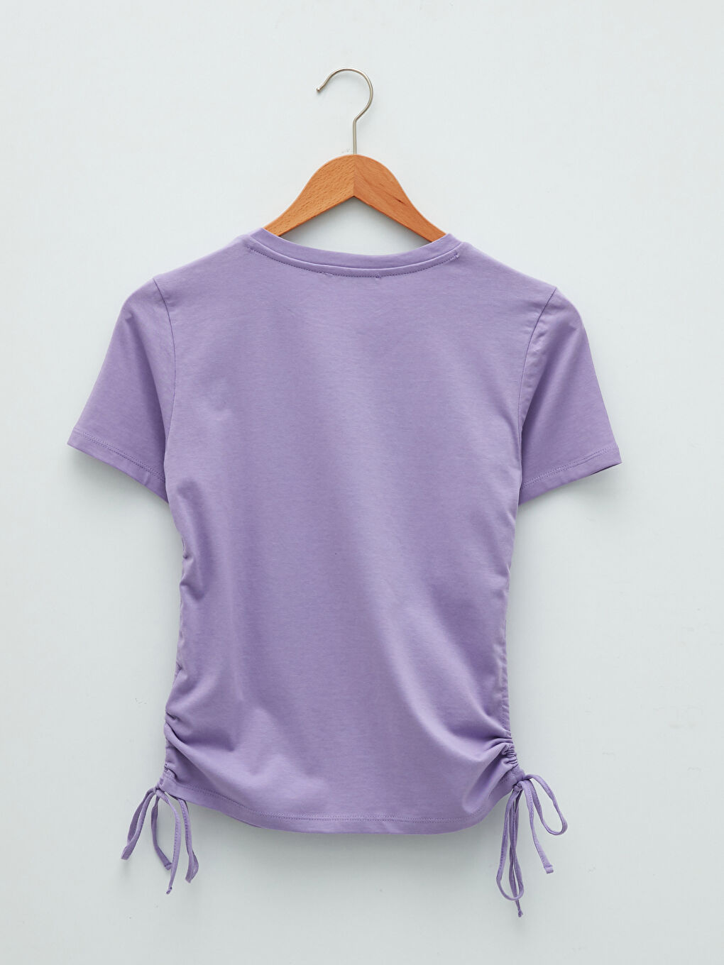 Lila Bisiklet Yaka Nakışlı Kısa Kollu Pamuklu Kadın Tişört-6