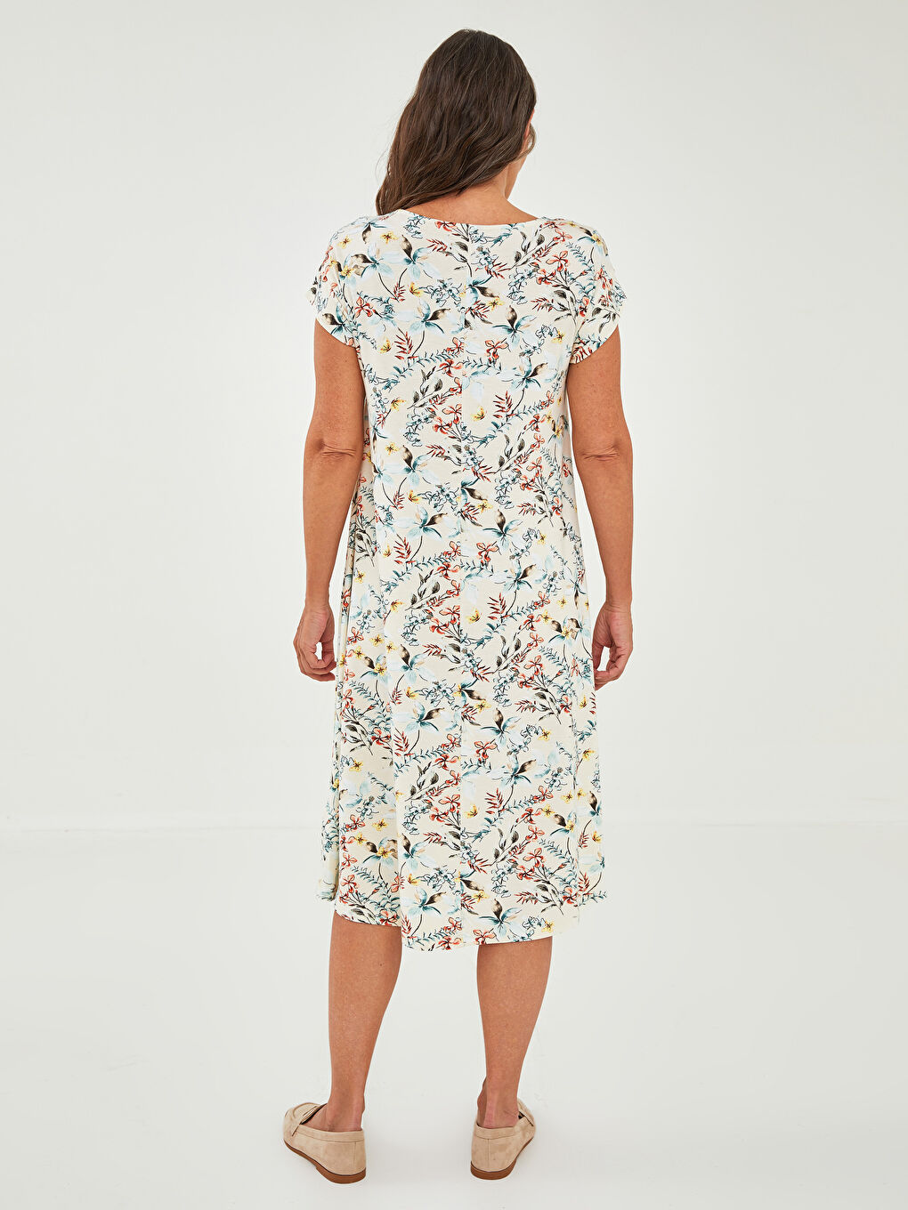 Crew Neck Floral Short Sleeve Viscose Womens Dress-4