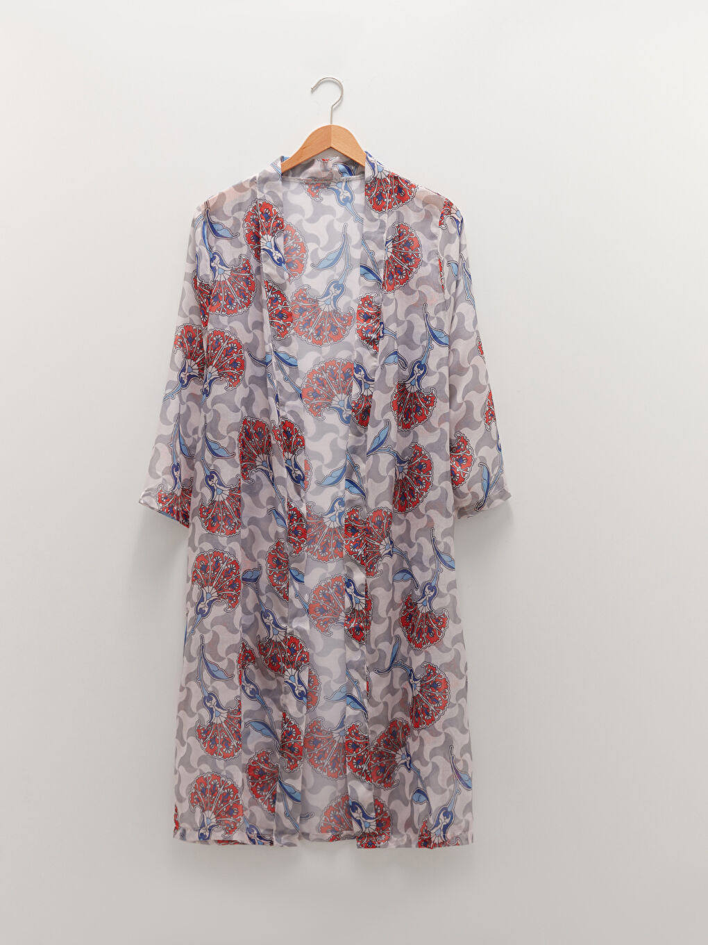 Lacivert Şal Yaka Desenli Uzun Kollu Kadın Kimono-5