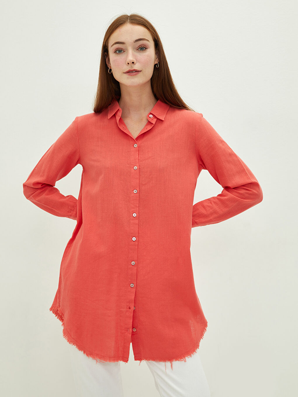 әйелдерге арналған өрнексіз ұзын жең жейде туника-1