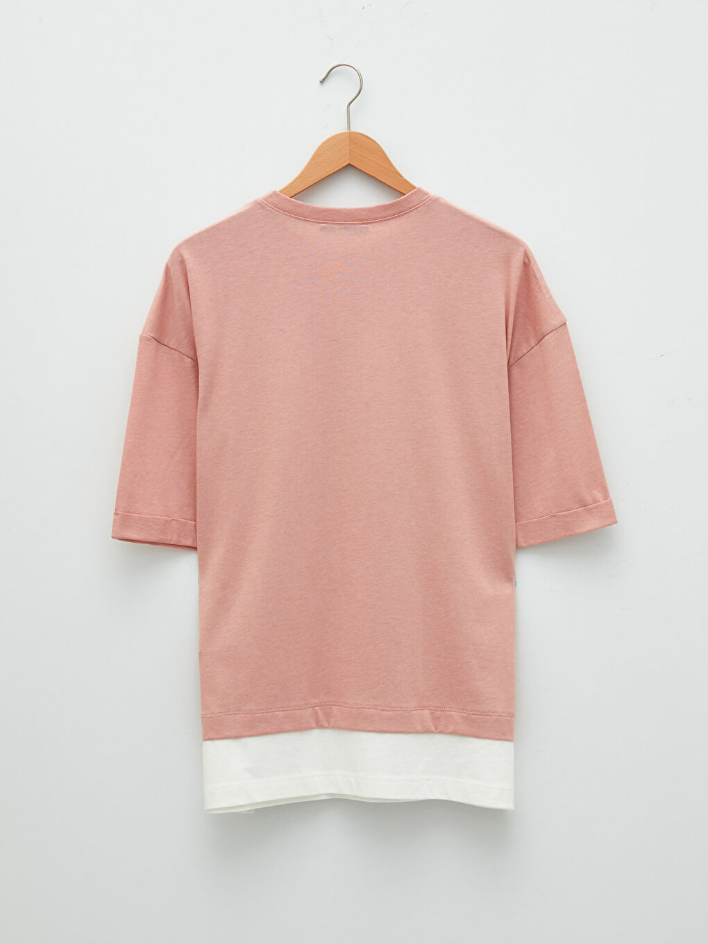 Pembe Bisiklet Yaka Düz Kısa Kollu Pamuklu Kadın Tunik-6