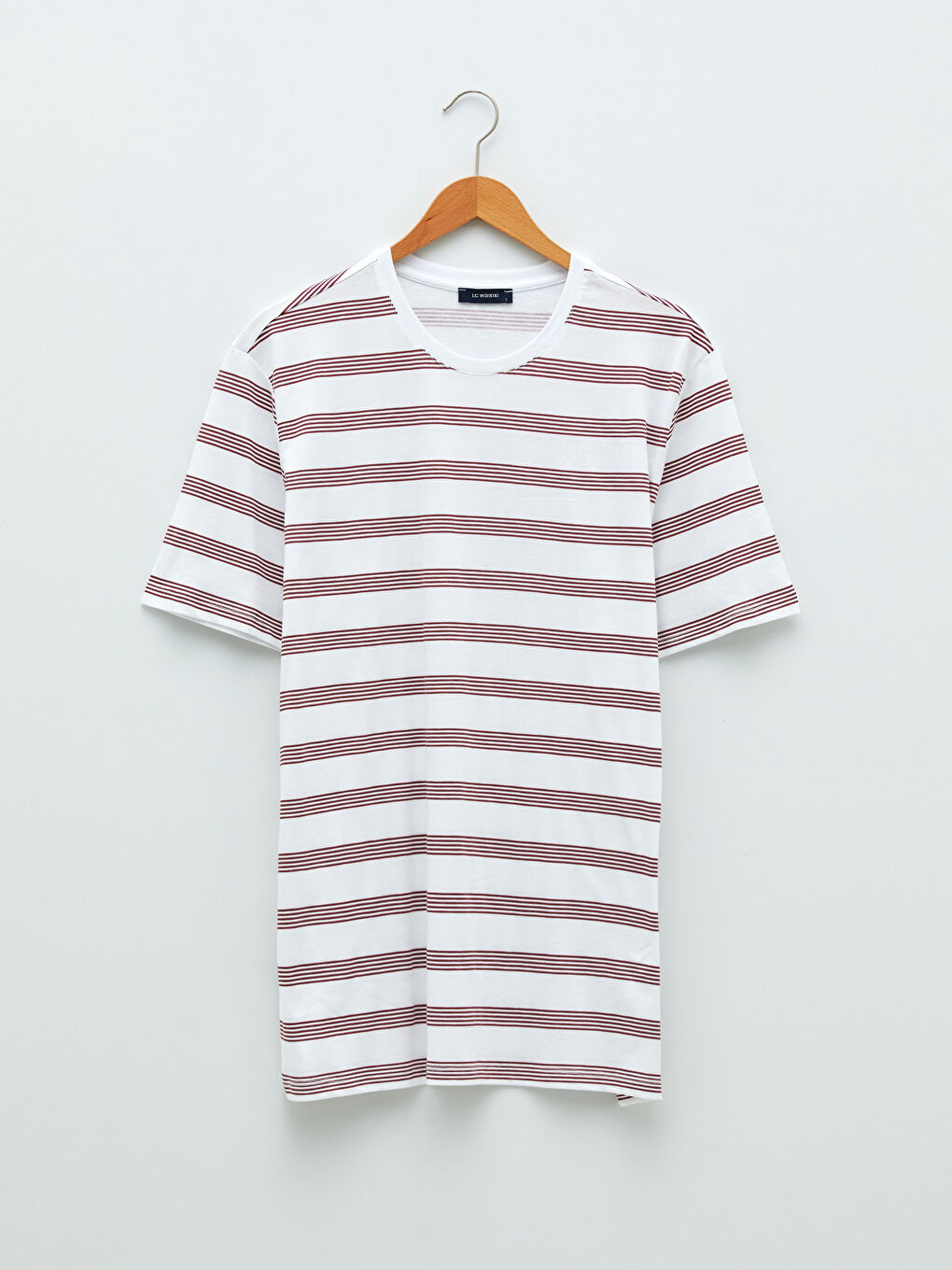 Pembe Bisiklet Yaka Kısa Kollu Çizgili Penye Erkek Tişört-1