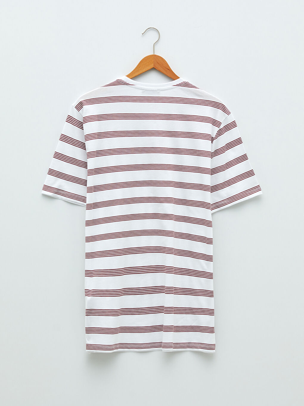 Pembe Bisiklet Yaka Kısa Kollu Çizgili Penye Erkek Tişört-2