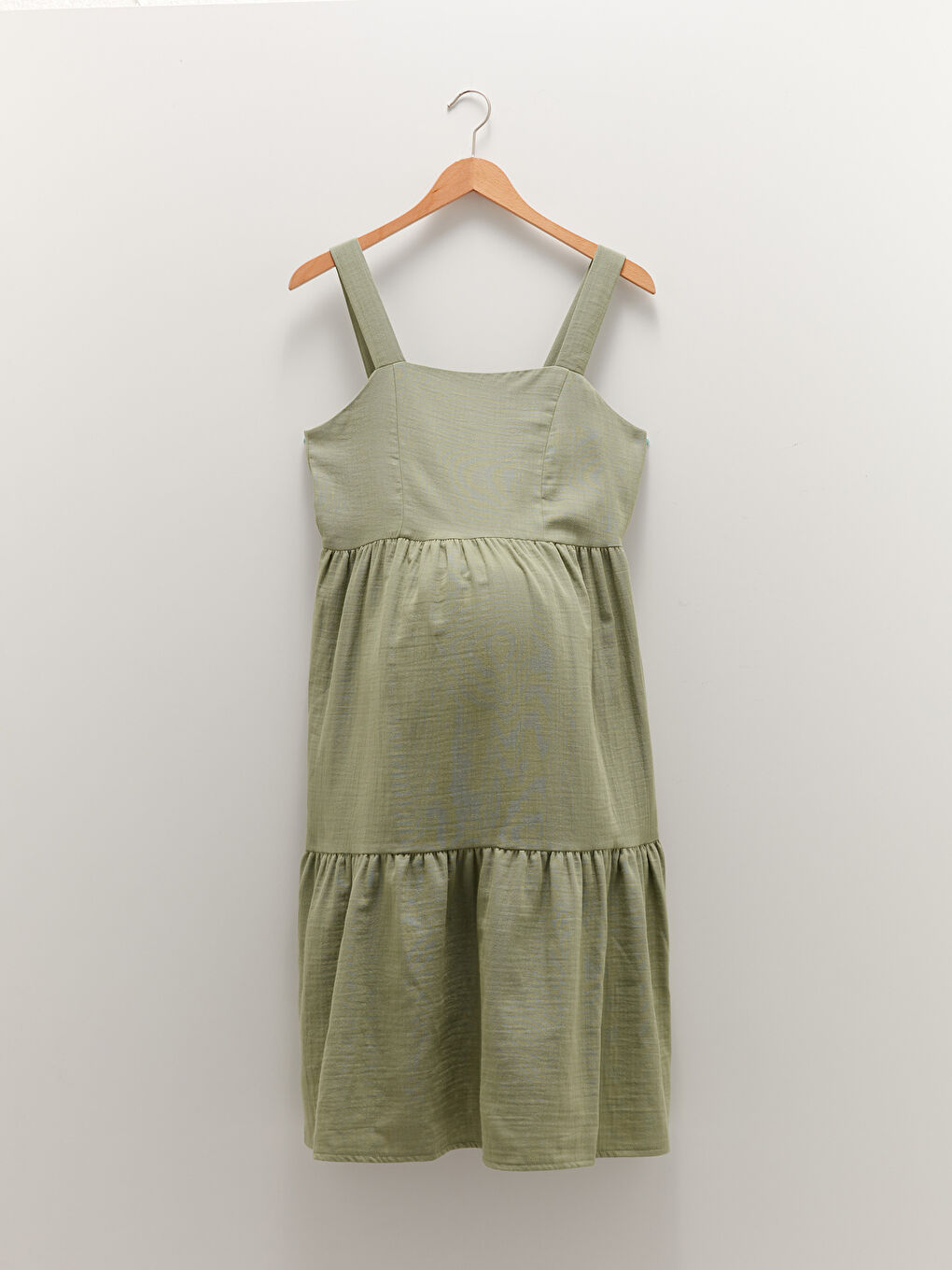 Rochie gravide simplă din poplin cu bretele și guler în formă de U-5