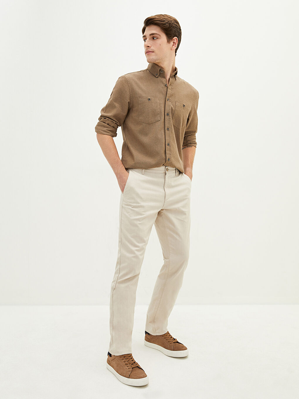 Bej Standart Kalıp Gabardin Erkek Pantolon