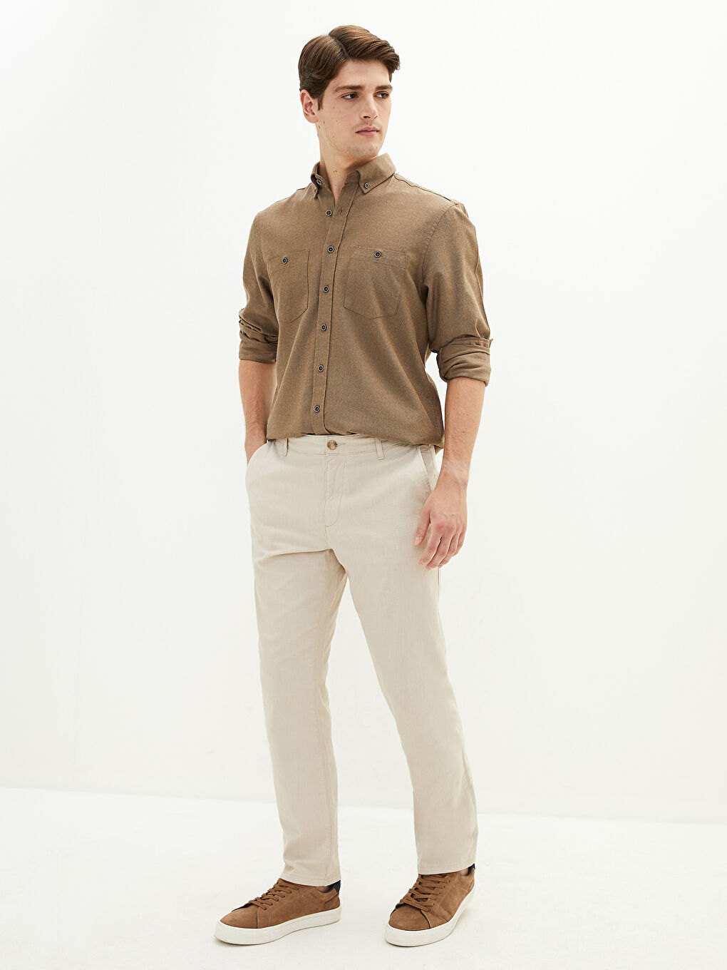 Bej Standart Kalıp Gabardin Erkek Pantolon-1