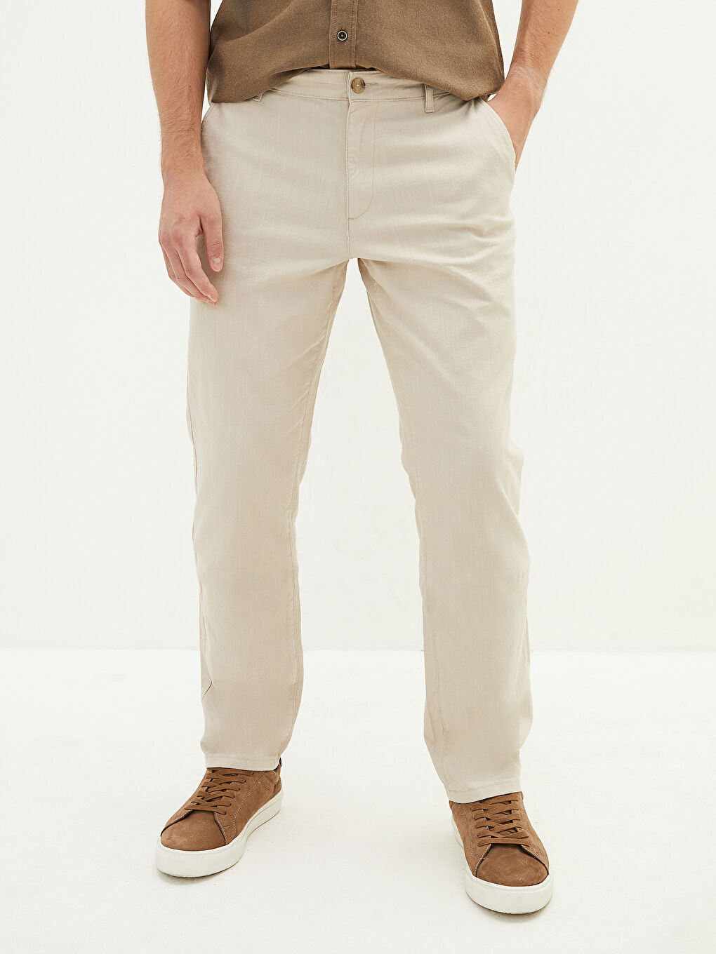 Bej Standart Kalıp Gabardin Erkek Pantolon-2