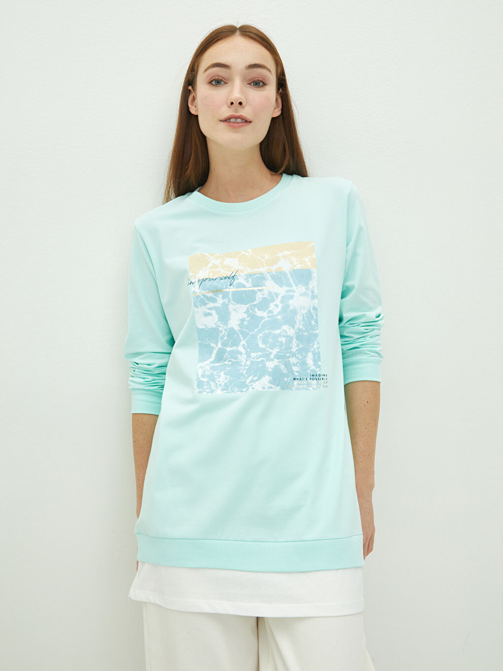 Crew Neck Printed Long Sleeve Women's Tunic-1