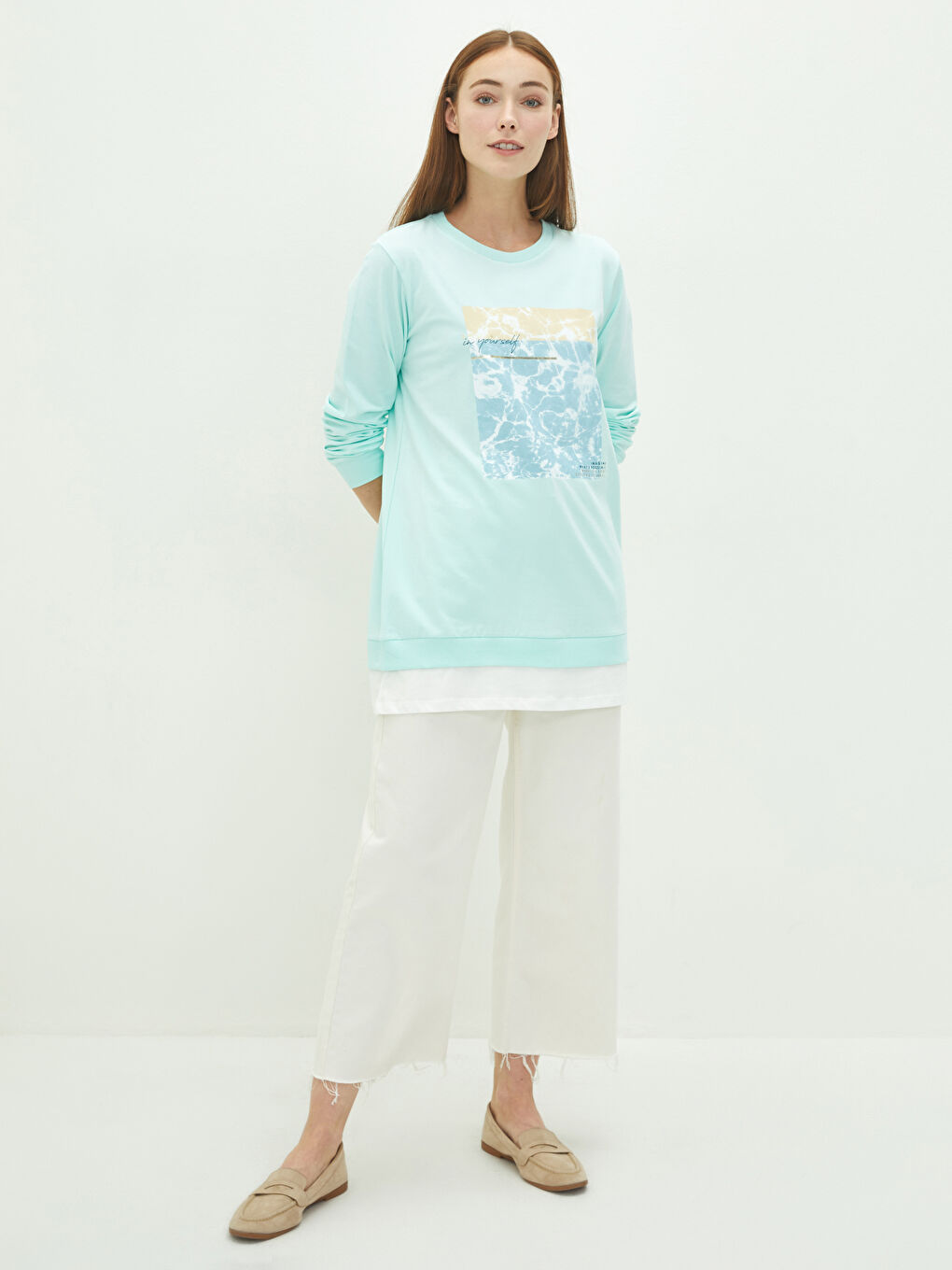 Crew Neck Printed Long Sleeve Women's Tunic-2