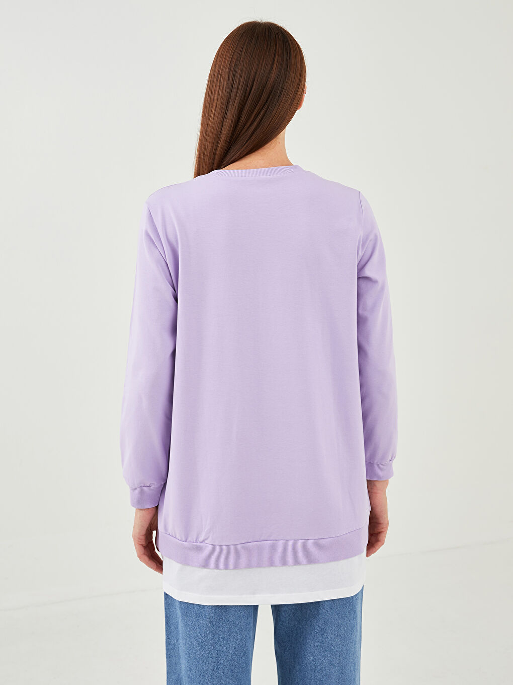 Lila Bisiklet Yaka Baskılı Uzun Kollu Kadın Tunik-3