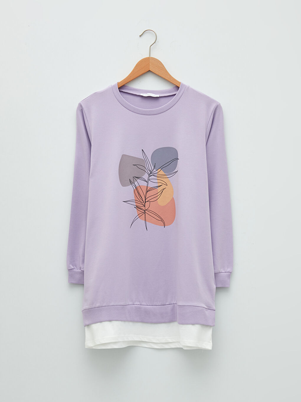 Lila Bisiklet Yaka Baskılı Uzun Kollu Kadın Tunik-4