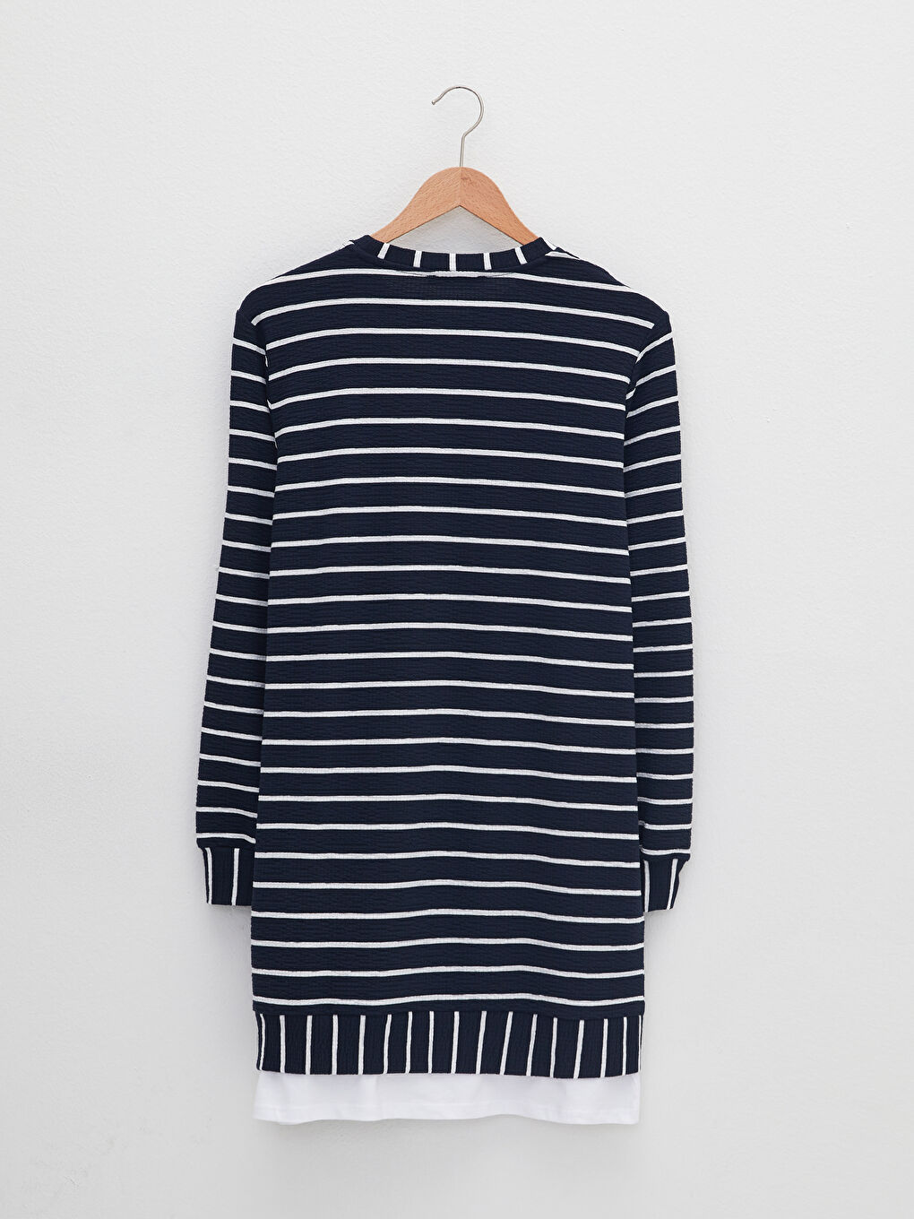 Lacivert Bisiklet Yaka Çizgili Uzun Kollu Kadın Tunik-6