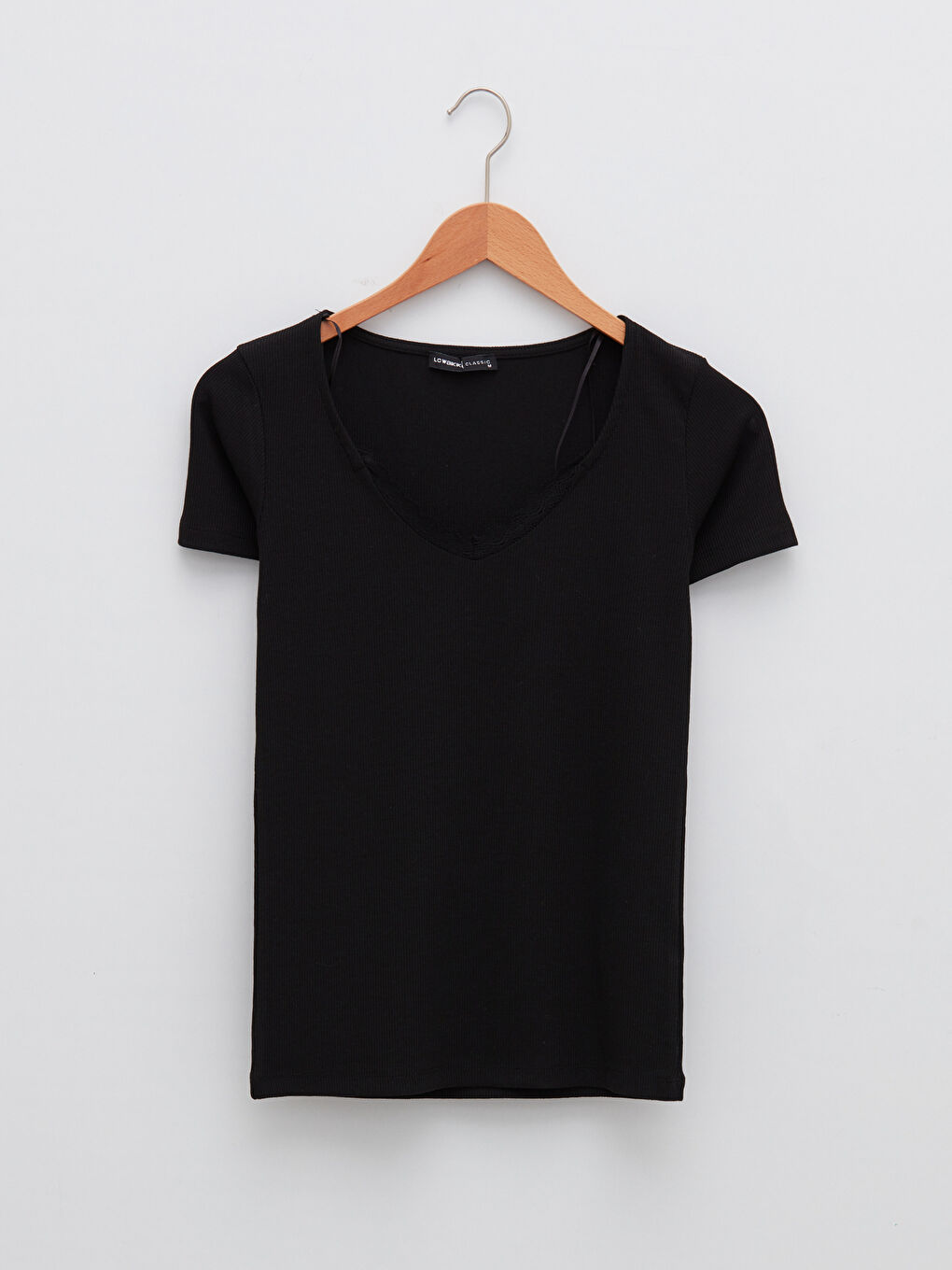 Siyah V Yaka Düz Kısa Kollu Kadın Bluz-3