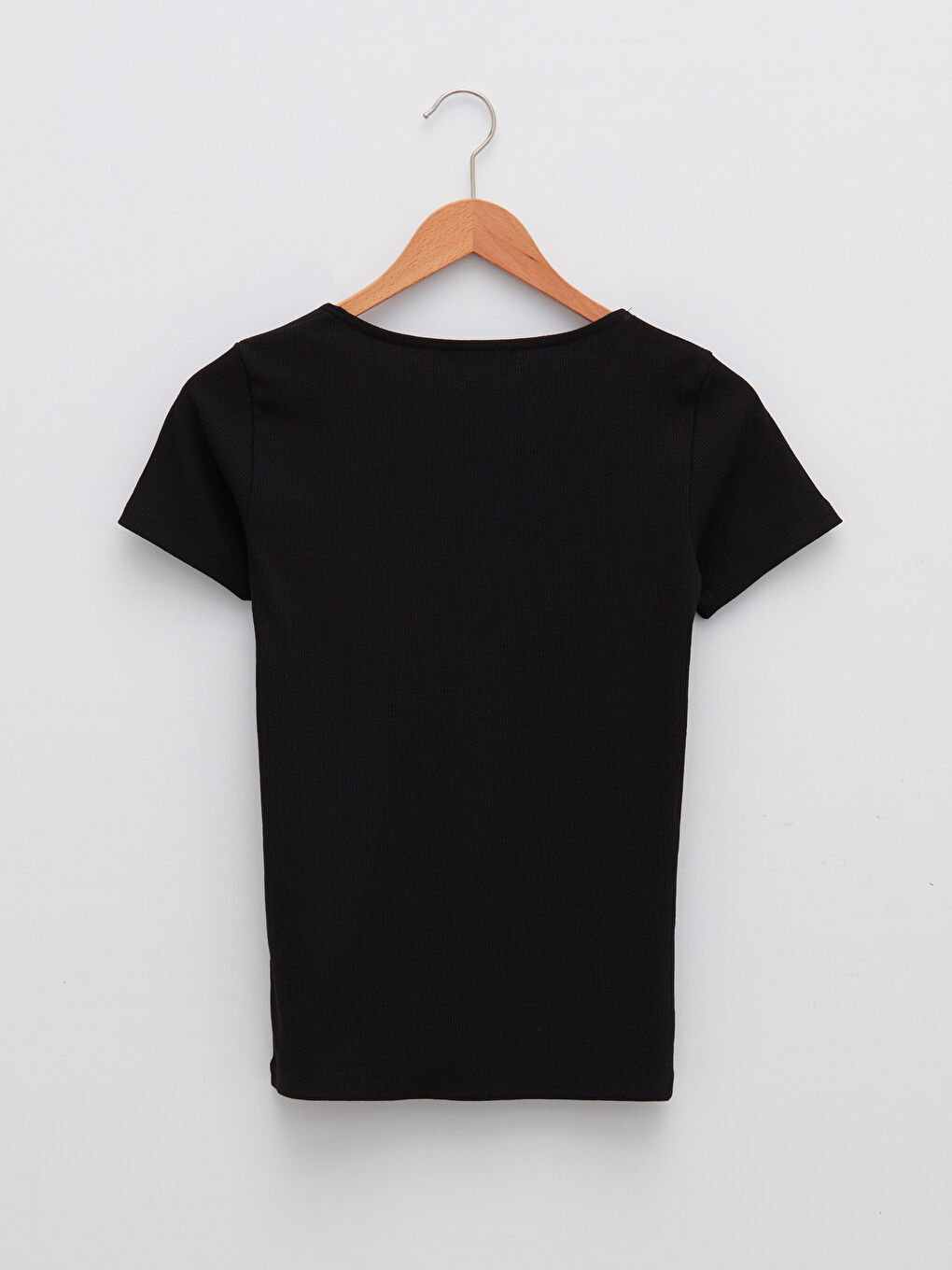 Siyah V Yaka Düz Kısa Kollu Kadın Bluz-4