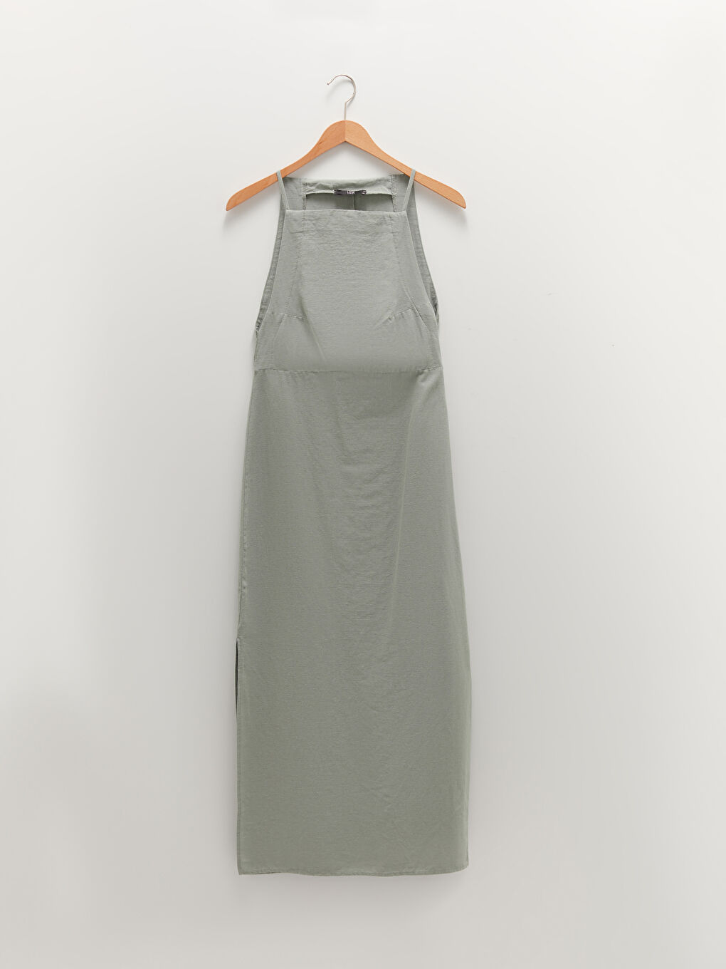 Haki Kadın Kare Yaka Düz Kolsuz Elbise-5