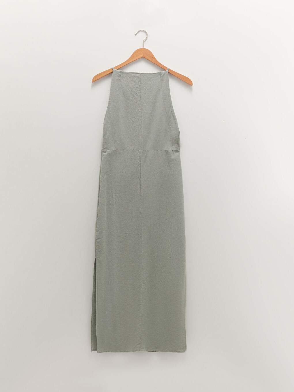 Haki Kadın Kare Yaka Düz Kolsuz Elbise-6