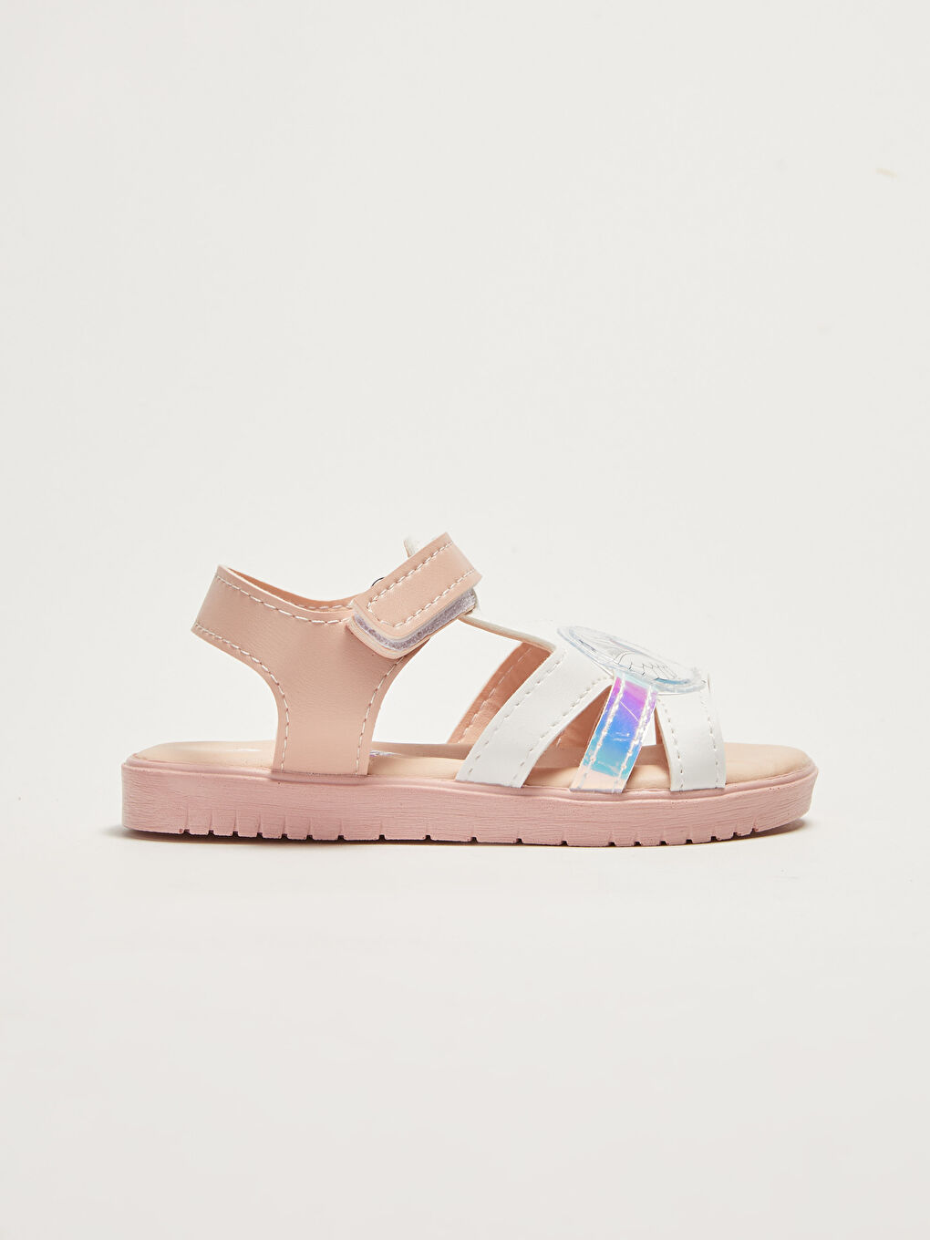 Beyaz Baskılı Hologram Detaylı Cırt Cırtlı Kız Çocuk Sandalet-1