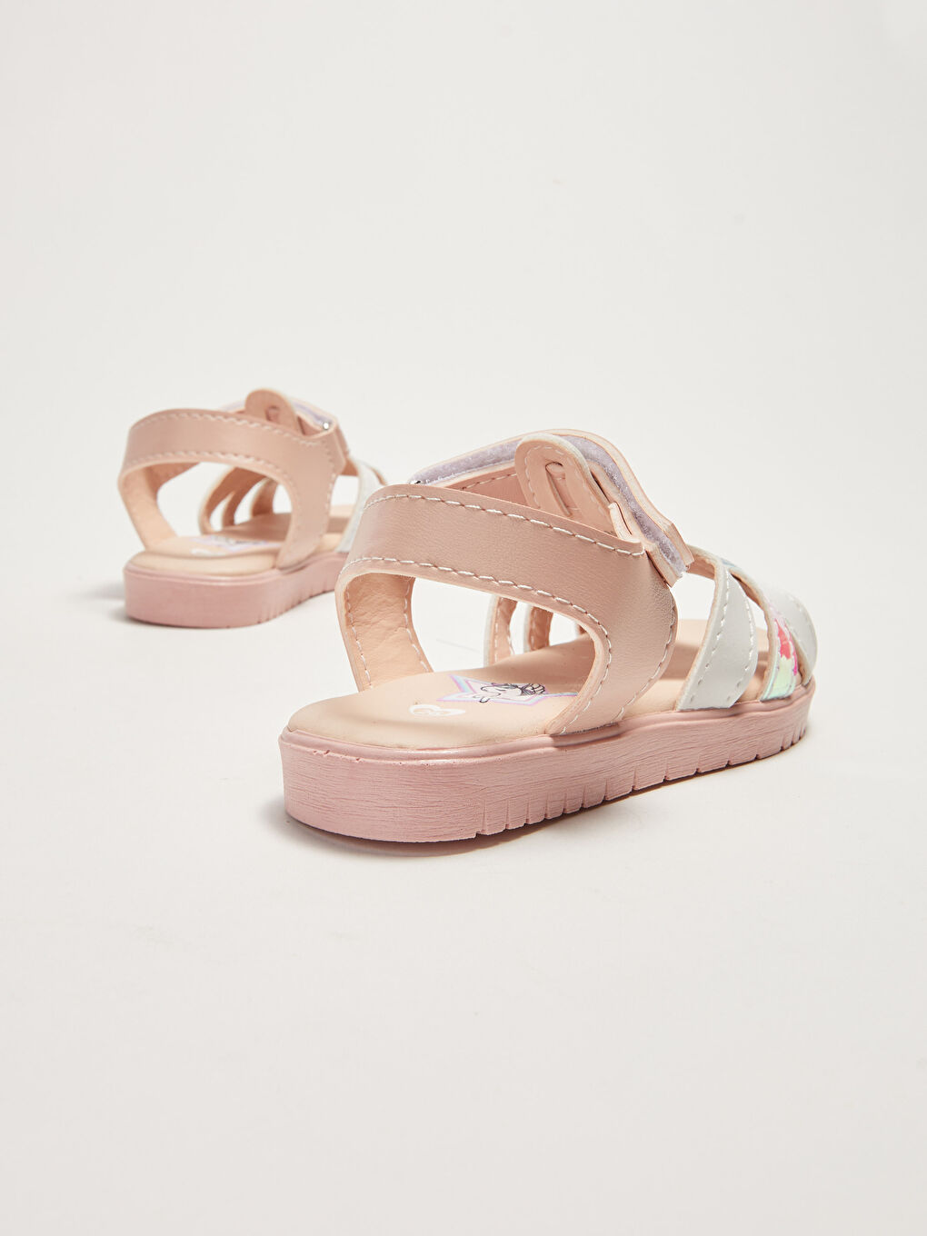 Beyaz Baskılı Hologram Detaylı Cırt Cırtlı Kız Çocuk Sandalet-3