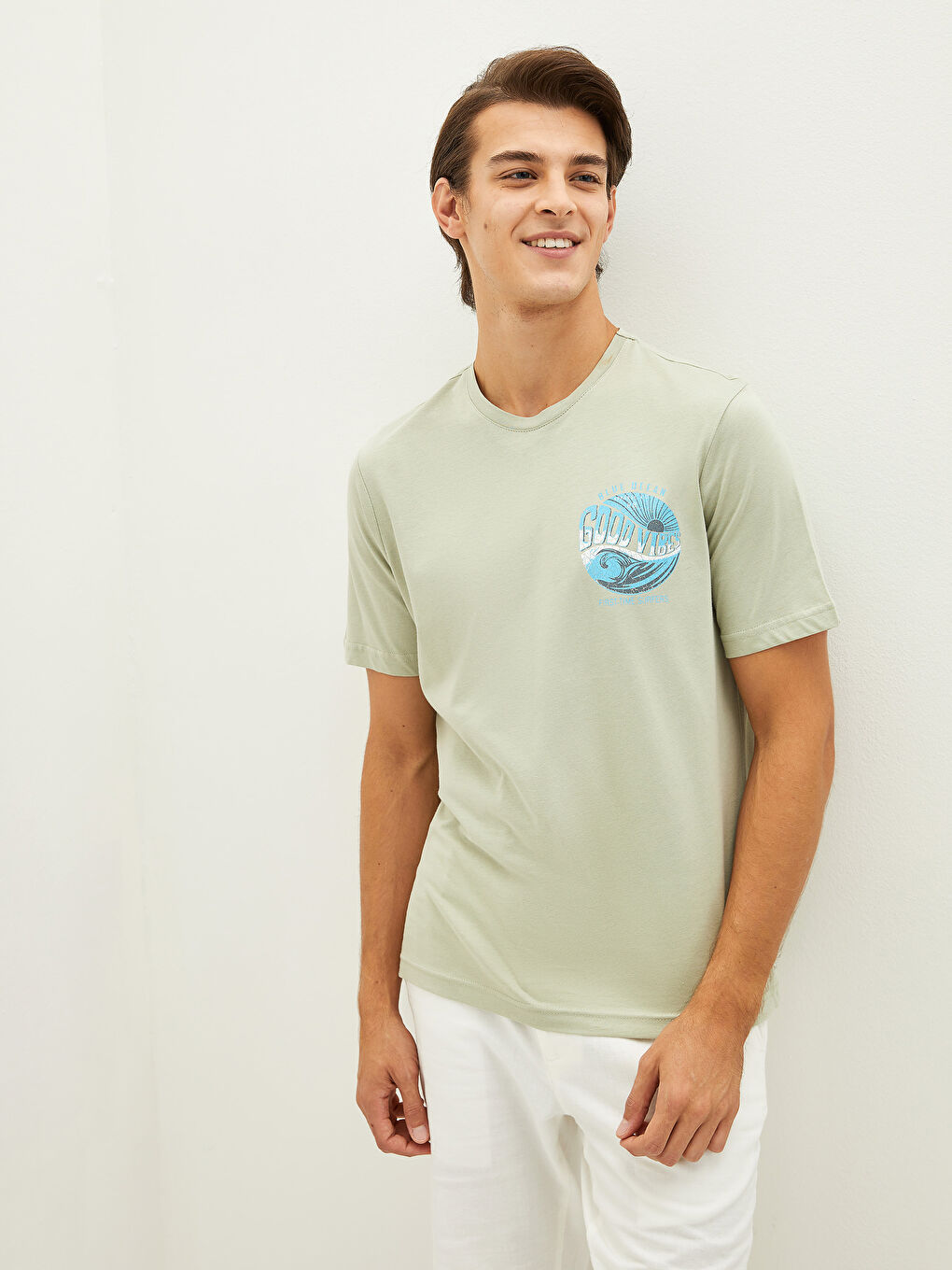 تيشيرت رجالي ياقة دائرية كم قصير مطبوع قطن ممشط-2