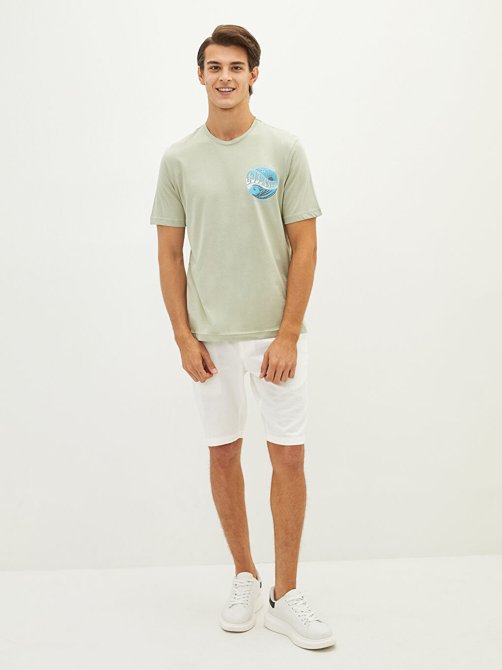 تيشيرت رجالي ياقة دائرية كم قصير مطبوع قطن ممشط-3