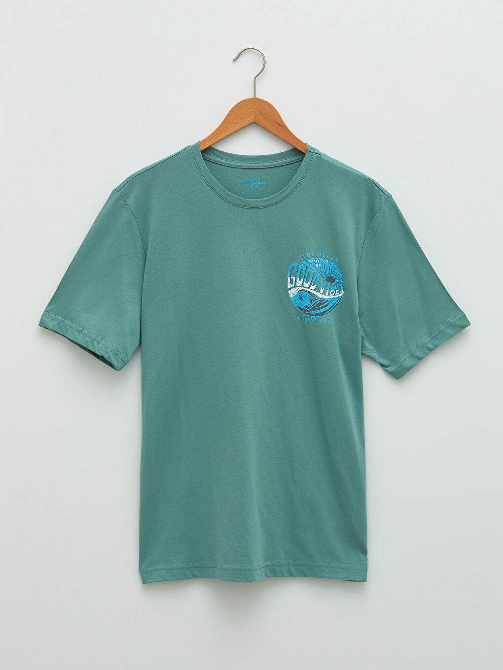 Yeşil Bisiklet Yaka Kısa Kollu Baskılı Penye Erkek Tişört-1