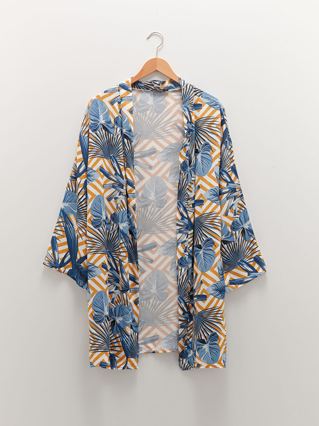 Mavi Şal Yaka Çiçekli Viskon Kadın Kimono-11