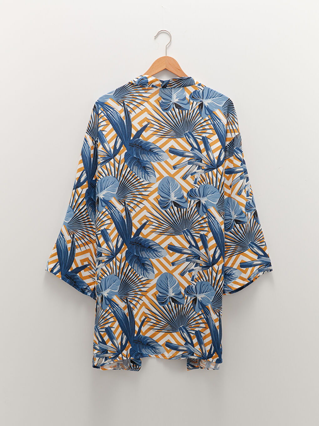 Mavi Şal Yaka Çiçekli Viskon Kadın Kimono-12