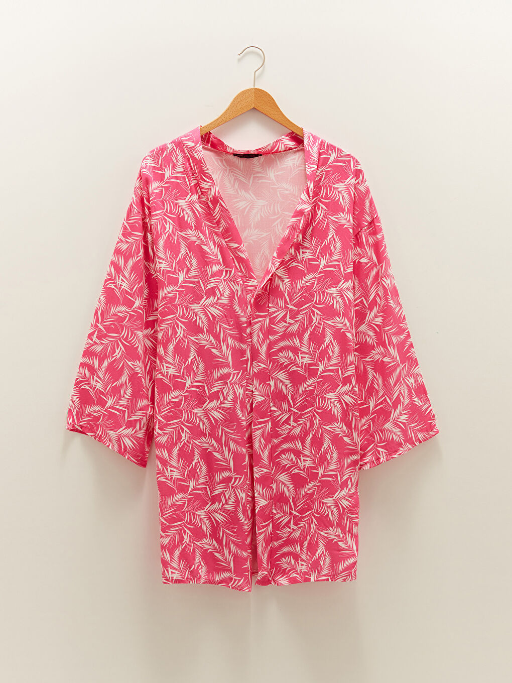 Pembe Şal Yaka Çiçekli Viskon Kadın Kimono-4