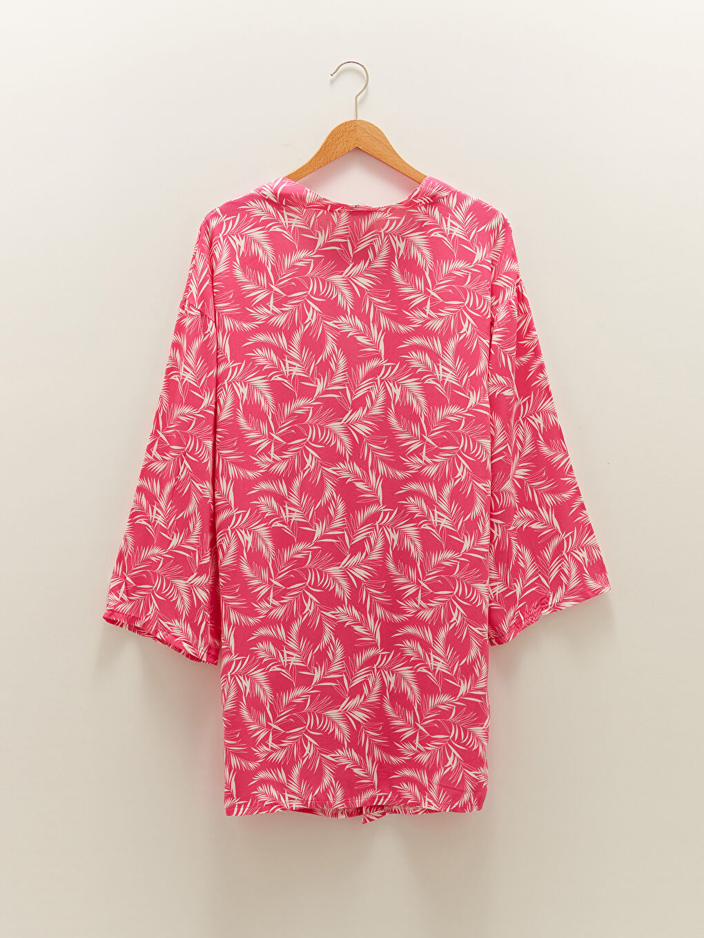 Pembe Şal Yaka Çiçekli Viskon Kadın Kimono-5