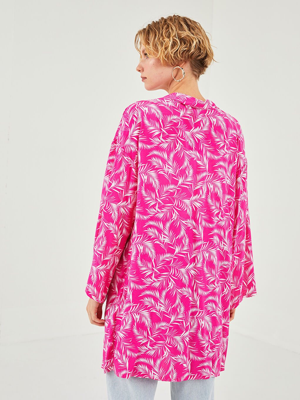 Pembe Şal Yaka Çiçekli Viskon Kadın Kimono-3