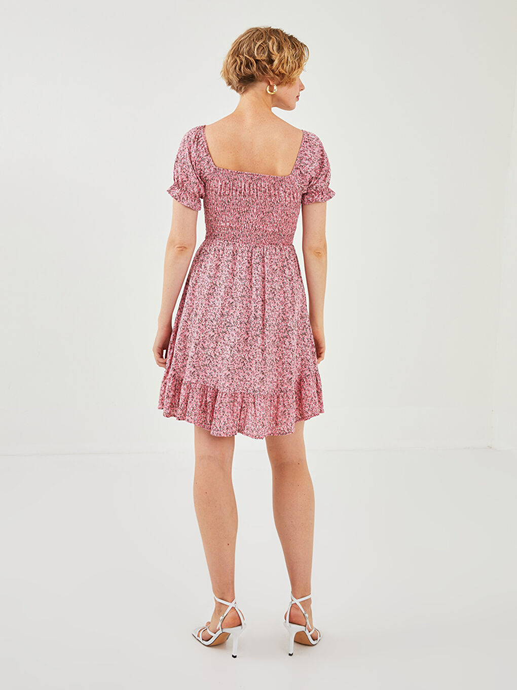 Haljina ženska sa cvetnim dezenom, široki izrez, kratki rukav, viskoza-4