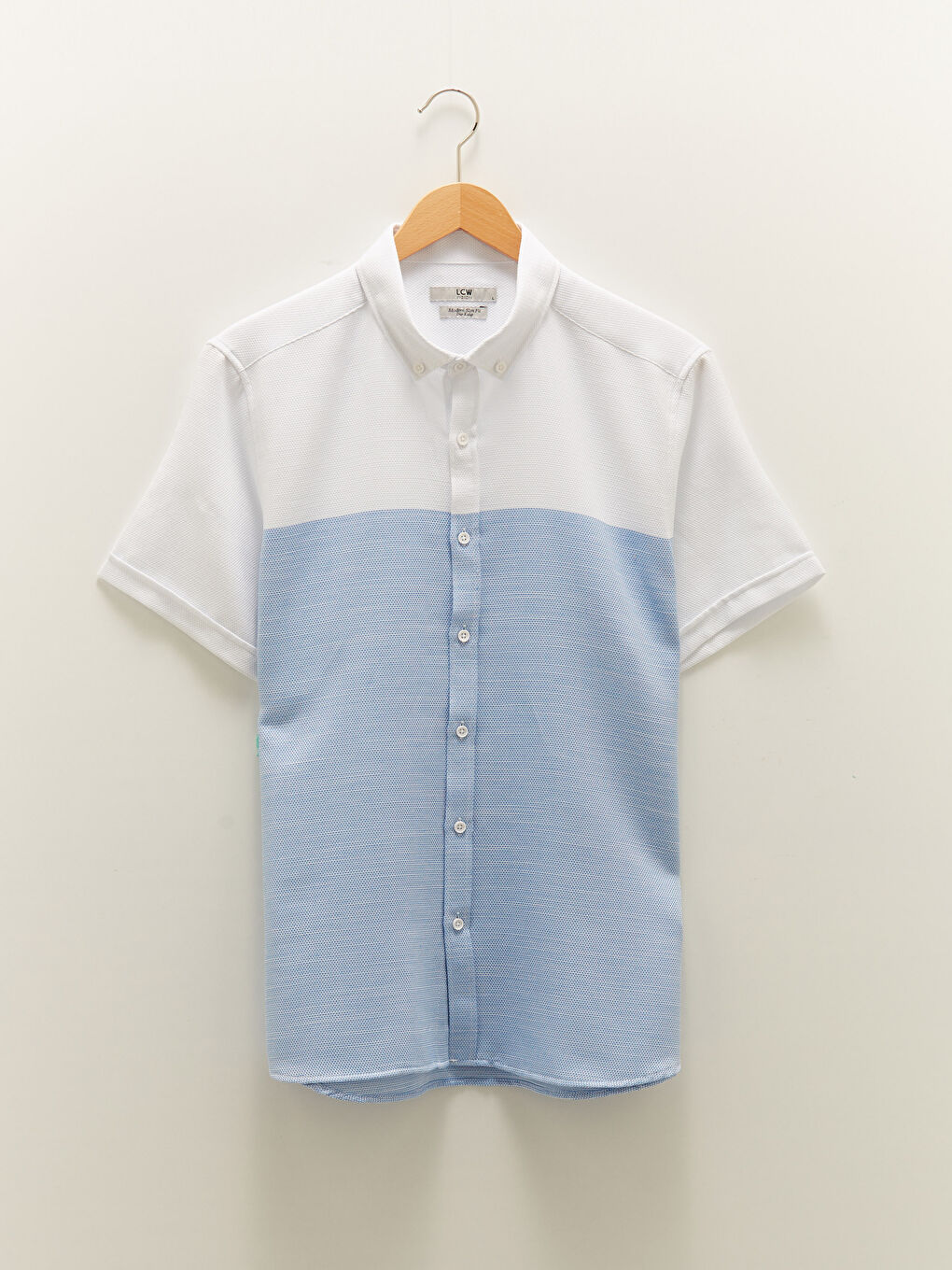 Mavi Slim Fit Kısa Kollu Renk Bloklu Erkek Gömlek-5