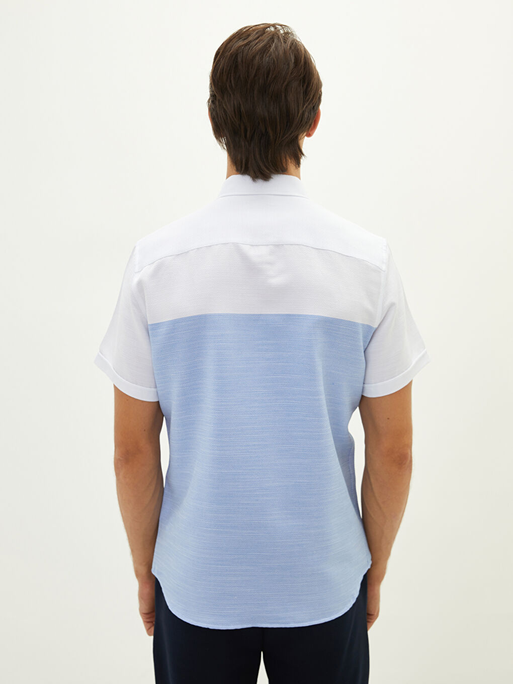 Mavi Slim Fit Kısa Kollu Renk Bloklu Erkek Gömlek-4